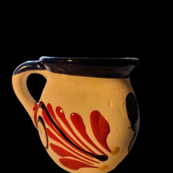 Vtg Mexican Folk Art Hand Painted Blue Red Butterfly Pottery Coffee Tea Mug - Picture 5 of 6